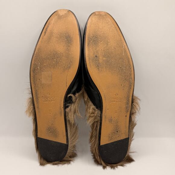 GUCCI Princetown Snake Fur Lined Mules Slides Black Leather Horsebit Sz 11 $995 - Picture 10 of 12